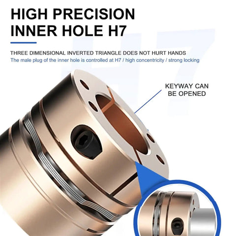 Heavy Duty Eight Screw Diaphragm Servo To Shaft Coupler Fits 25 Millimeter Shafts, showcasing precision inner hole H7 and keyway feature.