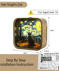 3D Wooden Puzzle Night Light For Adults And Teens, Dope DIY Craft Kit With Touch Light, Van Gogh Cat Design dimensions and instructions