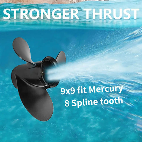 9 X 9 Pitch Aluminum Outboard Boat Propeller Upgrade For Small HP Motors 6 8 9.9 10 15 HP, 8 Spline Tooth, RH Rotation, Fits Two And A Half Inch Gearcase