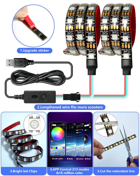 LED Light Strips For Scooters For Night Riding 5V High Bright 5050 LEDs App Controlled RGBIC Waterproof electric accessory