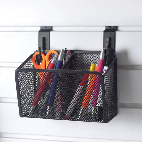 Must Have Wall Mounted Pencil Holder With Slatwall J Hooks Stationery Organizer for markers, pencils, and pens on a wall