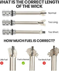 Diagram showing correct wick length and fuel level for All In One 3 In 1 Outdoor Lighter With Windproof Flame Reusable Match And Built In Multitool Keychain Bottle Opener Waterproof And Lightweight Everyday Carry Ready Design Two Tone Gold And Silver Finish For Any Adventure.