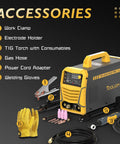 Beast Mode Six In One 200A AC DC TIG Welder With Pulse Dual Voltage 110V 220V IGBT Inverter with accessories displayed