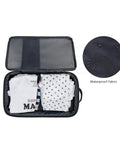 Open Two Pack Waterproof Diaper Bag Organizer Pouches With Hanging Pods showing clothes and waterproof fabric inset.