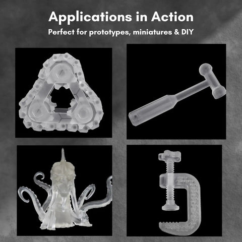 Hella Tough Clear 3D Printer Resin With Knockout Impact Strength And Lightning Fast Curing For Thick Layer Printing And Heavy Duty Functional Parts In A Solid One Kilogram Bottle Designed For Print Farms