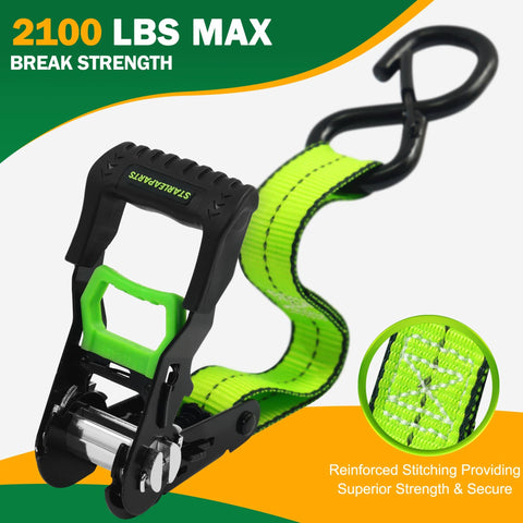 One Inch Ratchet Tie Down Straps 15 Ft 4 Pack With Soft Loops 2100 Pound Break Strength Reflective Thread