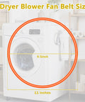 Portable Dryer Belt And Blower Fan Replacement shown with dimensions 11 inches and 9.5 inches in front of compact 2.6 cu ft dryer