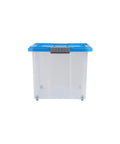 Ready To Roll Plastic Storage Crate With Secure Snap Top Lid For Home Garage Organization Heavy Duty 55 Liter Multi Color Hauling Tote Bin