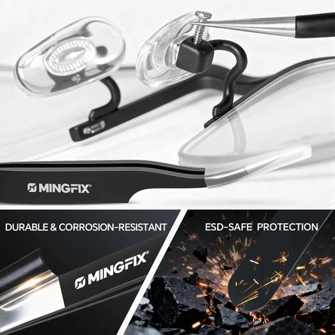 Close-up of Magnetic Eyeglass Repair Kit with Eight Precision Screwdrivers, nose pads, and ear grips installation.