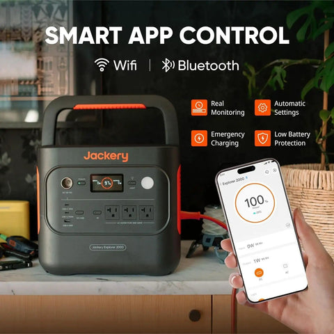 Beefy 2000W Portable Power Station With 2040Wh LFP Battery 3 AC Outlets 2200W Peak USB C PD 100W showing smart app control feature