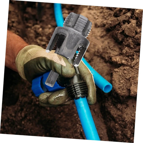 Heavy Duty Pipe Threader Set For Pvc And Metal Pipes, Electrician Threading Tool compatible with hands gripping a blue pipe.