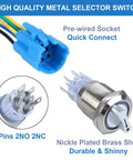 22Mm Latching DPDT Rotary Selector Switch With 3 Positions 2NO 2NC Waterproof Anti Vandal Beefy Metal Housing On Off On shown with socket