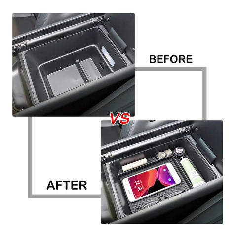 Santa Fe Center Console Organizer Tray With Secondary Divider For 2024 2025 2026 Models Black Interior Before and After