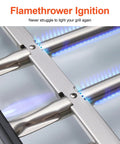 Close-up of Flamethrower ignition on the Six Burner Propane Gas Grill With Infrared Sear Side Burner And Diamond Pattern Cast Iron Grates.