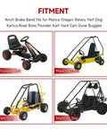 Diagram of fitment for go-karts including Thunder Cart, Manco Bandit, Yerf-Dog, and Manco 6.5HP with brake band and cable kit.