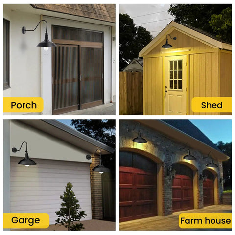 Dope Solar Powered Outdoor Pendant Barn Lights For Farmhouse Porch And Patio Waterproof Gooseneck Lamp in various outdoor settings
