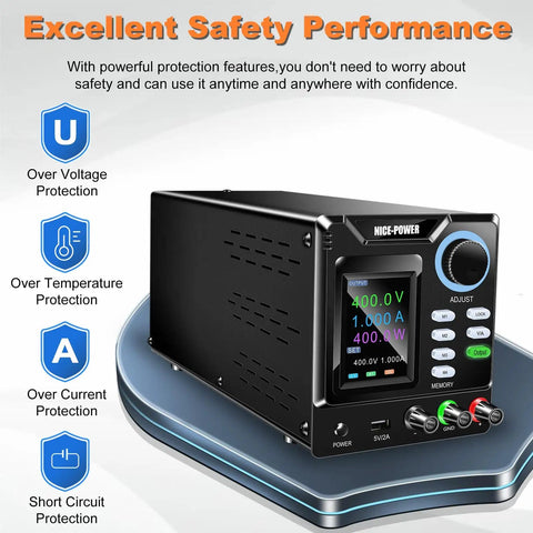 Dope High Voltage DC Power Supply 0 To 400 Volts And 0 To 1 Amp Bench Lab Regulated Power Source with color display in use