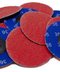 3 Inch Quick Change Ceramic Sanding Discs For Drill And Die Grinder Badass 24 Grit Heavy Duty Ceramic Pads stacked for metal deburring.