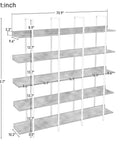 Five Tier Industrial Bookshelf With Extra Wide Open Shelves MDF Panels Heavy Duty Steel Frame dimensions illustration