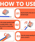 Instructions for using the 20 Piece Lever Wire Connectors Kit 28-12 AWG Quick Disconnect Splice Nuts for easy auto and home DIY projects.
