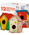 Bulk 12 Kid Friendly Bird House Craft Kits With Unfinished Wood Bird Houses, Paint Strips, Brushes, And Simple Instructions For A Hands On Build And Paint Project Great For Classrooms, Parties, And Family DIY Fun, 12-pack birdhouse set