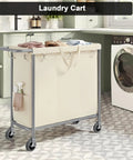 Laundry cart with canvas bag and 4 inch caster wheels in a laundry room