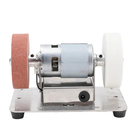 Super Compact Mini Bench Grinder With Two Polishing Wheels And Seven Speed Settings. Compact design with stainless steel base for precision tasks.