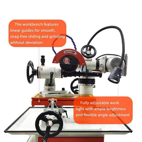 220V Universal Cutter Grinder And Saw Blade Sharpener Featuring Adjustable Angle Alignment Water Cooling Loop for precise grinding with work light