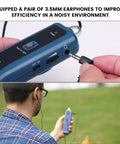 Person using Underground Wire Locator And Cable Tester F02 Pro with earphones outdoors, emphasizing easy operation and efficiency.