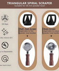 Triangular Spiral Scraper for 58 mm powder bowl, showcasing right angle and round scrapers for effective cleaning.