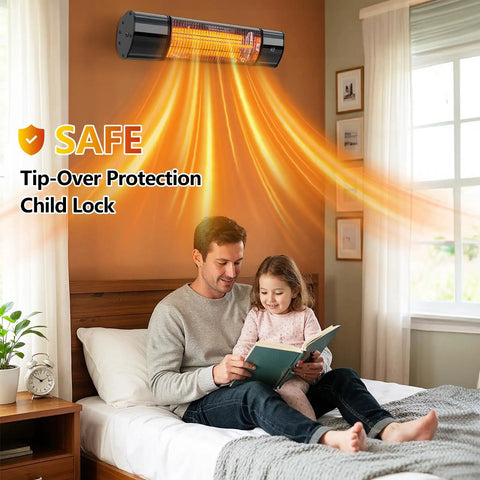 Outdoor Electric Infrared Patio Heater With Remote Control Wall Or Ceiling Mount 1500W Cozy Indoor Outdoor Use Sun Like Warmth