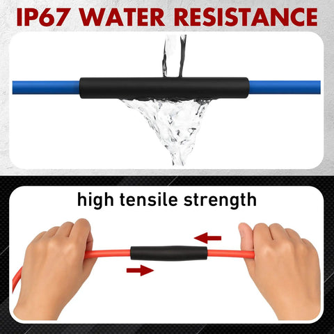 Heat Shrink Tubing Kit With 46.2 Feet Red And Black Dual Color 3 To 1 Adhesive Lined Shrinkable Wire Wrap demonstrating water resistance and tensile strength