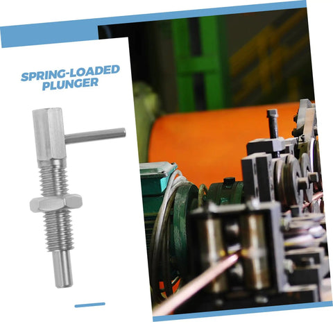 Top Shelf Stainless Steel L Handle Spring Plunger Pin Knockout Security Lock Lightweight Safety Catch For Cabinets Workshop Parts And Garage Gear Quick Install Plus Grip Tight Hold image showing spring-loaded plunger with details on a machine background.