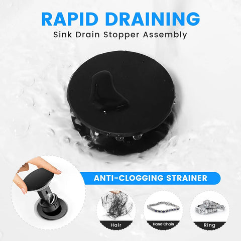 Universal Bathroom Sink Drain With Overflow And Snag Free Hair Catcher Anti Clog Strainer For Vanity Vessel Pedestal Sinks No Brainer Install Slick Rust Proof Build Easy Go Flow Guard