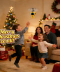 Family playing with Hand Controlled Mini Drone For Kids 6 To 12 With LED Lights Indoor Flying Toy in living room, Christmas setting.