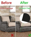 Comparison of couch before and after using Grippy Non Slip Furniture Pads 12 Pack 4 Inch Self Adhesive Rubber Feet.