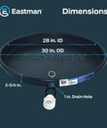 Heavy Duty Water Heater Drain Pan With 1 Inch PVC Fitting And 28 Inch Inner Diameter And 30 Inch Outer Diameter Built Tough Floor Protector shown with dimensions and PVC connection