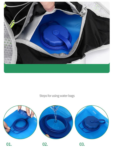 Close-up of hydration bladder for Women Running Vest With Hydration Bladder Pack For Hiking Cycling And Climbing Trail Ready Ultralight Water Backpack Gear Reflective Safety Strips Durable 100 Percent Polyester Adjustable One Size