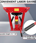 Heavy Duty 12 Ton Manual Hydraulic Pipe Bender With Six Adjustable Roller Dies For Precision Copper Tubing Bending Handles One Half To Two Inch Pipes, shown with adjustable height of 13-18 inches.