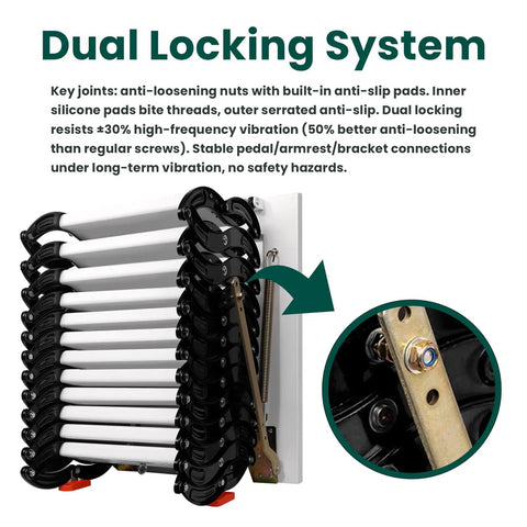 12 Step Retractable Attic Stairs With Armrests, Wall Mounted Loft Ladder, Aluminum Attic Ladder, Pull Down Design With Pull Rod, Built Tough But Lightweight, 900 Lb Capacity, Easy Access For Handy Home Upgrades. dual locking joint detail
