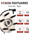 4WD Front Wheel Hub And Bearing Assembly 515036 Fits Silverado 1500 1999-2007, Tahoe Suburban 1500 2000-2006, Avalanche 1500 AWD