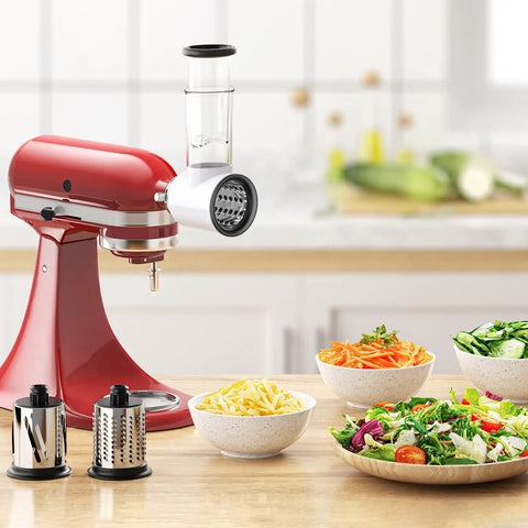 All In One Slicer Shredder Attachment For Stand Mixers Veggie Cheese Grater And Salad Maker Food Slicer Accessory on red mixer