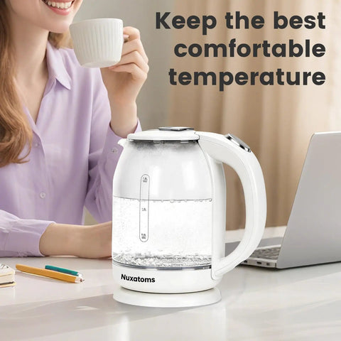 2.0L Electric Kettle With All 304 Stainless Steel And No Plastic Contact Borosilicate Glass Window For Visual Boiling Auto Shut Off