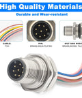 Close-up of Industrial 8 Pin M12 Sensor Cable With Unshielded Wire, A Coded, Front Mount Straight Male Connector, IP67 Waterproof