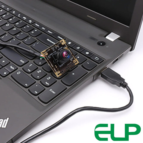 Sony IMX323 Sensor Mini Wide Angle USB Camera Module with Microphone connected to laptop, showing 180-degree fisheye lens.