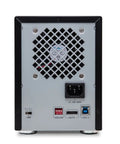 Back view of Built Tough 4 Bay 3.5 Inch SATA III HDD Enclosure with cooling fan and USB 3.0 and eSATA ports.