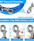 Heavy Duty PVC Coated Steel Dog Tie Out Cable With Beefy Clips For Yard Use 10 15 20 25 30 50 Ft Options shown with carabiner clips.
