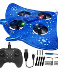 Noob-Friendly Foam RC Airplane For Kids And Beginners, 2.4GHz Remote Control, blue stingray design, with batteries and accessories