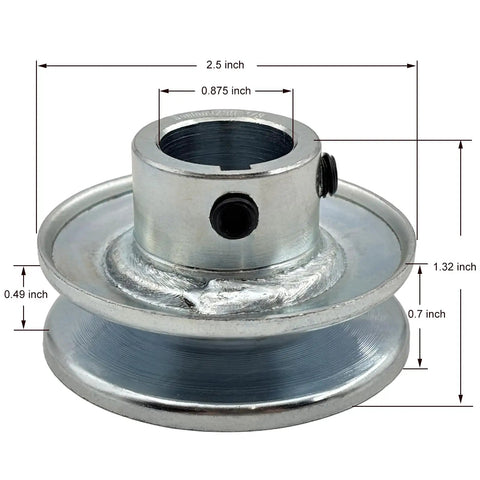Two Point Five Inch Outer Diameter One Groove Web Sheave V Belt Pulley Seven Eighths Bore Carbon Steel Zinc Plated Built Tough