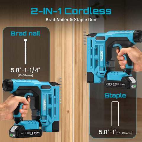Cordless Brad Nailer and Electric Stapler Gun With 20V Rechargeable Power Tool Featuring Adjustable Depth Control and Generous Fastener Kit for Woodworking DIY Builds That Delivers No Sweat Precision On Every Project